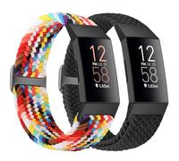 Bcuckood Bracelet de montre tressé compatible avec Fitbit Charge 4/3, réglable et extensible en nylon Solo Loop tissé pour femme/homme, 9.8 inches, Pas de pierre précieuse