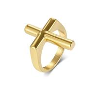 BCughia 25mm Anneau Homme Acier Inoxydable, Croix Bague, Or Taille 62