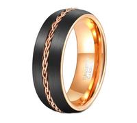 BCughia 8mm Bague Tungstene, Brossé Bague Chaîne Incrusté Homme Noir Or Rose Taille 60