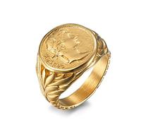 BCughia Bague Acier Inoxydable Vintage, Bague Gothique Or Les Bague de Mariage Empire Romain César Le Grand Anniversaire Engagement Homme Taille 54