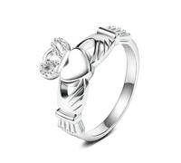 BCughia Bague Anneau Argent 925 Femme, Claddagh Bague Cœur Couronne, Argent Taille 47-62