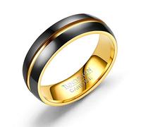 BCughia Bague Bijoux, Bague Femme Pas Cher Or Noir Acier Inoxydable Conception Polie et Confortable de 6 Mm Bague Promesse Taille 51.5