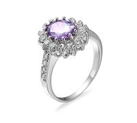 BCughia Bague Fine, Bijoux Femme Bague Violet Tour Oxyde de Zirconium Plaqué Argent Conception de Fleurs Mariage Bague Femme Taille 54