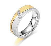 BCughia Bague Simple, Bague Epaisse Femme Or, Argent Blanc Zircone Cubique Conception de Couple Slash 6Mm Bague Engagement Taille 66.5