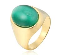BCughia Bague Zirconium, Bague pour Ado Garçon Or Vert Acier Inoxydable Or Vert Ovale Anneau de Sceau Ovale avec Pierres Précieuses Engagement Taille 59
