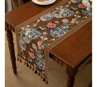 BCughia Chemin de Table Marron, Vase Fleur Jacquard 35 x 220 cm | Chemin de Table Polyester pour Salle à Manger, Cuisine