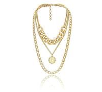 BCughia Collier Superposé, Collier Métallique 3 Rangs Or Conception De Chaîne Multicouche Pendentif Queen Amitié Cadeau pour Soeur