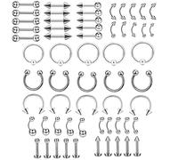 BCughia Percing Anneaux pour Le Nez, Piercing Acier Chirurgical Anneau 60 Pièces Bijoux Levre 1.2mm Argent Haltère en Forme de Cercle en U Piercing Bijoux