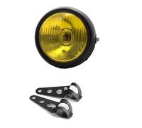 bcumst Phare LED pour moto Pour CG GN125 Phare Rétro Universel Pour Moto Modification Faisceau Haut/bas Rond Avec Support 5.75 Pouces(Black yellow-Stent)