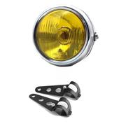 bcumst Phare LED pour moto Pour CG GN125 Phare Rétro Universel Pour Moto Modification Faisceau Haut/bas Rond Avec Support 5.75 Pouces(Silvery yellow-Stent)