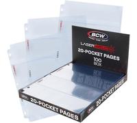 BCW LaserWeld Lot de 100 feuilles de rangement pour cartes de tabac à 20 pochettes pour cartes T206 et mini cartes vintage, pages pour classeurs à 3 anneaux, soudées au laser