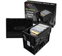 BCW Lot de 2 bacs à bandes dessinées graduées avec cloison - Noir - Peut contenir jusqu'à 30 bandes dessinées | Boîte de rangement empilable pour bandes dessinées CGC, CBCS et dalles