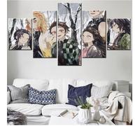 BCX-5105 Peinture de démon slayer 5 pièces décoration de maison toile imprimée HD affiche de personnage de(Sans cadre)