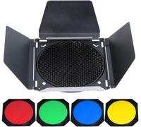 BD-04 Kit Barndoor de Porte de Grange avec Grille en Nid d'abeille 4 Filtres en Gel de Couleur pour Remplacement de Réflecteur Standard de 7 Pouces pour SL60W SL150II SK400II