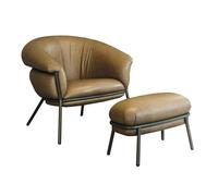 BD BARCELONA DESIGN fauteuil avec repose-pied pouf ottoman GRASSO (Aged camel V18 et structure beige - Tissu Vintage Nabuk Cat. V et acier [...]
