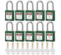 BD-G04KA Lot de 10 cadenas de sécurité en nylon avec clés identiques Vert, cylindre en alliage de zinc, 10 clés par lot, pour éviter les opérations accidentelles