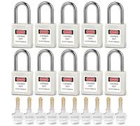 BD-G06KA Lot de 10 cadenas de sécurité en nylon avec clés identiques Blanc Cylindre en alliage de zinc 10 clés par lot pour éviter les opérations accidentelles