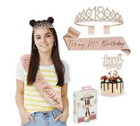Bday® Kit Anniversaire 18 Ans Fille | Echarpe Miss Rose Doré | Diadème Couronne avec Strass | Bougies Chiffre 18 | Accessoire Fête Inoubliable | Décoration Anniversaires Femme | OriginalCorner®