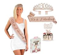 Bday® Kit Anniversaire 30 Ans Femme | Echarpe Miss Rose Doré | Diadème Couronne avec Strass | Bougies Chiffre 30 | Accessoire Fête Inoubliable | Décoration Anniversaires Fille | OriginalCorner®