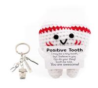 BDBFPAN Lot de 2 dents rouges positives, doudou de soutien émotionnel, décoration de motivation pour dentistes, doudou crocheté comme cadeau de fée des dents