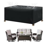 BDBSGBH Housse de Table Jardin Noir Housse pour Mobilier Bâche Salon de Jardin Exterieur Tissu Oxford 420D Terrasse Bâche de Protection avec Boucle de Verrouillage pour Table Chaise Set 360x140x75cm