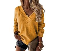 BDCUYAHSKL Automne Et Hiver DéContracté Mode Femmes Col en V Couleur Unie à Manches Longues Pull en Tricot Chemisier Pull Pull Ample Femmes