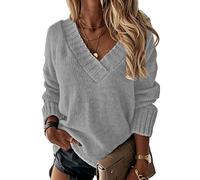 BDCUYAHSKL Automne Et Hiver DéContracté Mode Femmes Col en V Couleur Unie à Manches Longues Pull en Tricot Chemisier Pull Pull Ample Femmes