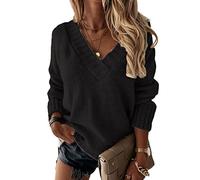 BDCUYAHSKL Automne Et Hiver DéContracté Mode Femmes Col en V Couleur Unie à Manches Longues Pull en Tricot Chemisier Pull Pull Ample Femmes