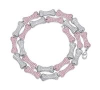 BDDCYWY 14K Gold sur 925 Bijoux de Conception en os en Argent, Collier de Cristal Rose de mossanite Micro-infiltré, élégance Moderne avec Une Touche de Jeu, Cadeaux pour Papa
