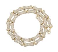 BDDCYWY 14K Gold sur 925 Bijoux de Conception en os en Argent, Collier de Cristal Rose de mossanite Micro-infiltré, élégance Moderne avec Une Touche de Jeu, Cadeaux pour Papa