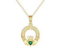 BDDCYWY 14K Real Gold Claddagh Collier Claddagh Heart Pendant Celtic Love Knot Colliers Solid Gol