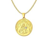 BDDCYWY Collier de Bijoux pour Hommes, Golden Mary Mother of Jesus Médaillion Round CZ Pendant en Acier Inoxydable St Benoît