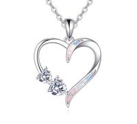 BDDCYWY Collier Moisanite pour Femmes 925 Sterling Silver Opal Heart Pendant Moisanite Diamond Collier Pendant Moisanite Bijoux Misanes Cadeaux pour Elle