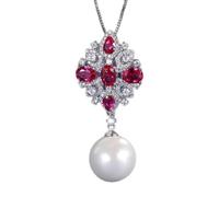 BDDCYWY Collier Pendentif Big Big Perle 16 mm pour Femmes Bijoux de Pierre précieuse Rubis fabriqués en Chine