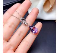 BDDCYWY Mesdames 925 Collier en Argent Drop Drop Amethyst Sparkling Purple Zircon for Women Jewelry Pendant Pending Choker