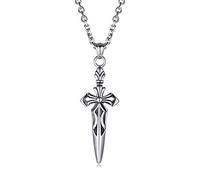 BDDCYWY Vintage Religieux Epee Cross Trendy Men's Titanium Steel Charm Collier Médiéval Swordsman Style Pendant Cross Pendent