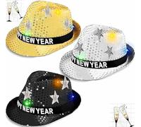 Bdecoll Lot de 3 décorations à paillettes pour le Nouvel An 2026 - Serre-tête Happy New Year - Accessoires de chapeaux de fête - Décoration du Nouvel An 2026