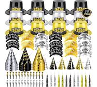 Bdecoll Nouvel An 2026 - Lot de 96ps chapeaux New Year de fête - 12 hats pointus triangulaires,12 Chapeaux de cône de fête,12 joyeuses années - Bandeau tiare cornes - Chapeaux à bulles et perles