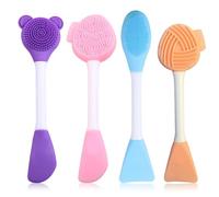 BDEPSTR Brosse Visage,Lot de 4 Brosse Nettoyante Visage,Brosses de Nettoyage Manuelles pour Le Visages, 2 en 1,en Silicone,Exfoliating Brush,avec Poignée, étanche,pour Tous Les Types de Peau