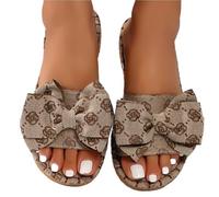BDFJEDS Chaussons À Nœud For Femmes, Chaussures Plates Décontractées Bout Ouvert, Pantoufles For(Brown,38)