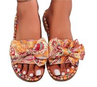 BDFJEDS Chaussons À Nœud For Femmes, Chaussures Plates Décontractées Bout Ouvert, Pantoufles For(Orange,38)