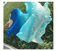 BDFJEDS Éventail Professionnel en Soie for Danse du Ventre, Voile à Fleurs Noires, Fond Vert, Longs éventails Multi-Tailles(Blue,210cm)