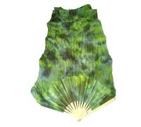 BDFJEDS Éventail Professionnel en Soie for Danse du Ventre, Voile à Fleurs Noires, Fond Vert, Longs éventails Multi-Tailles(A,150cm)