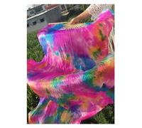 BDFJEDS Éventail Professionnel en Soie for Danse du Ventre, Voile à Fleurs Noires, Fond Vert, Longs éventails Multi-Tailles(Orange,210cm)