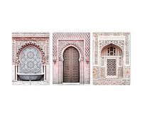 BDHcdfAJGf Rose Maroc Porte Architecture Murale Art Toile tableau Peinture Religion Musulmane Art Imprimer Islamique Affiche Arabe Tableaux Salon Decoration 40x60cmx3 Sans Cadre