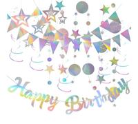 BDHYYM 17 Pieces Guirlande Joyeux Anniversaire Kit Happy Birthday Banner Guirlande Pailleté Ronde Étoile Triangle Fanion Guirlande Anniversaire Suspensions Décoration en Spirale pour Fête
