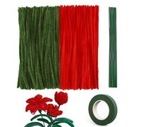 BDHYYM 200 Pièces Fil Chenille, Kit Bouquet Cure Pipe Chenille Loisir Creatif avec Floratape et Tige Fleur Artificielle, Adapté aux Fournitures de Bouquet de Fleurs et de Décoration DIY, Rose Set