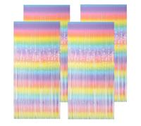 BDHYYM 4 pièces Rideau Anniversaire Arc en Ciel Rideau Métallique de Frange Rideau a Frange Multicolore Rideau Paillette pour Mur Photographie Mariage d'anniversaire Halloween Noël Party (1mx2m)