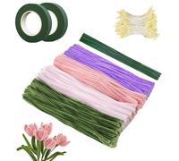 BDHYYM 400 Pcs Fil Chenille Bouquet de Tulipes,Cure Pipe Chenille Loisir Creatif avec Floratape et Tige Fleur Artificielle et Étamines,Adapté aux Fournitures de Bouquet de Fleurs et de Décoration DIY