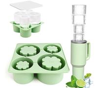 BDHYYM Stanley Cup Bac à Glaçons en Silicone avec Couvercle Grand Bac à Glaçons Stanley Cup Accessoires 4 Compartiments Ice Cube Tray pour Gobelets de 20-40 Onces, Cocktails, Café, Whisky, Glaces
